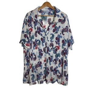 Only Necessities Paisley Button Down Pleated Shirt Size 2X Boho Colorful Comfort